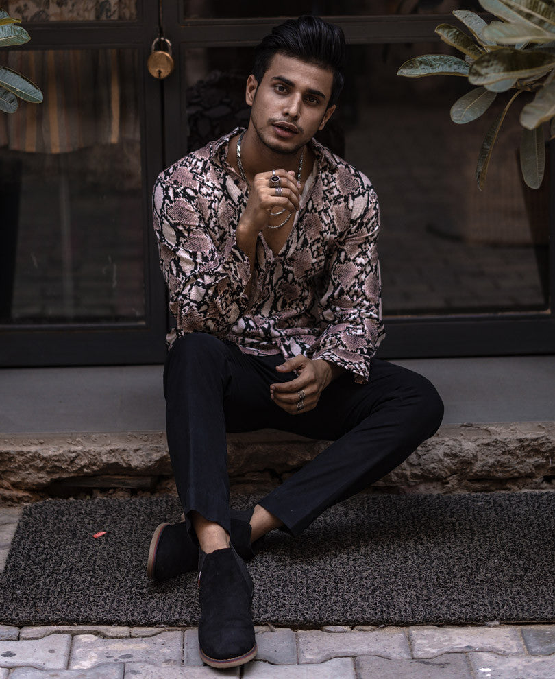 Beige Snake Skin Print Full Sleeves Shirt