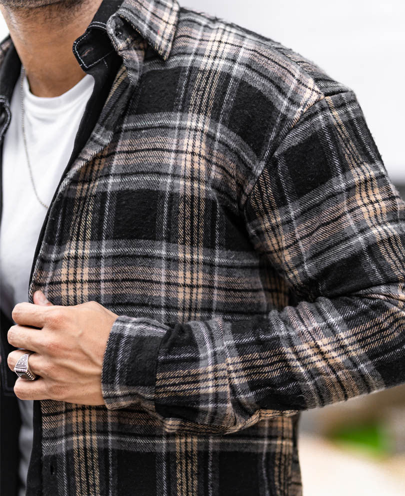 Dusty Black And Grey Checks Oversize Drop Shoulder Shirt