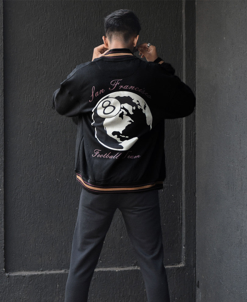 Black Back Print Oversize Varsity Jacket D