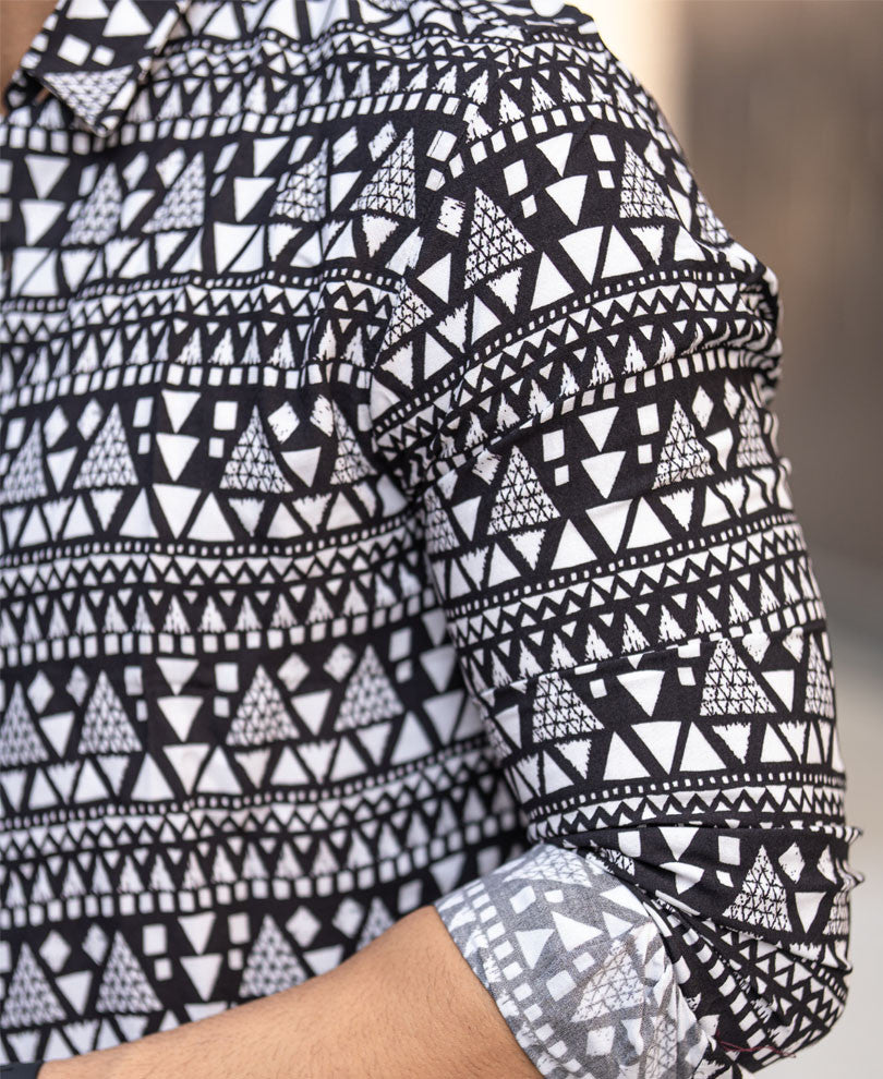 Black Ethnic Print Full Sleeves Shirt