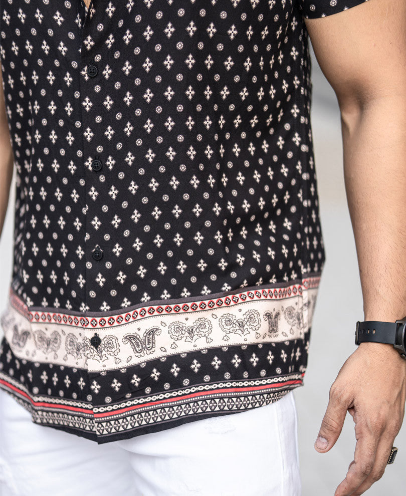 Black Paisley Print Half Sleeves Shirt