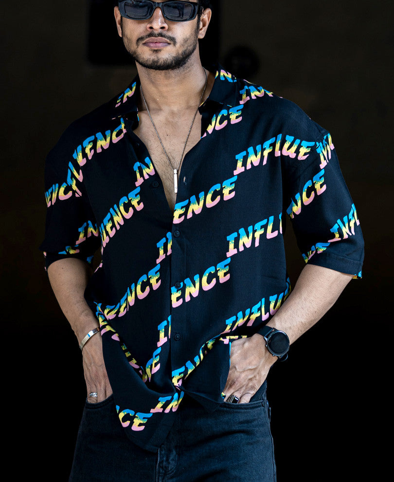 Black Influence Print Oversize Drop Shoulder Shirt