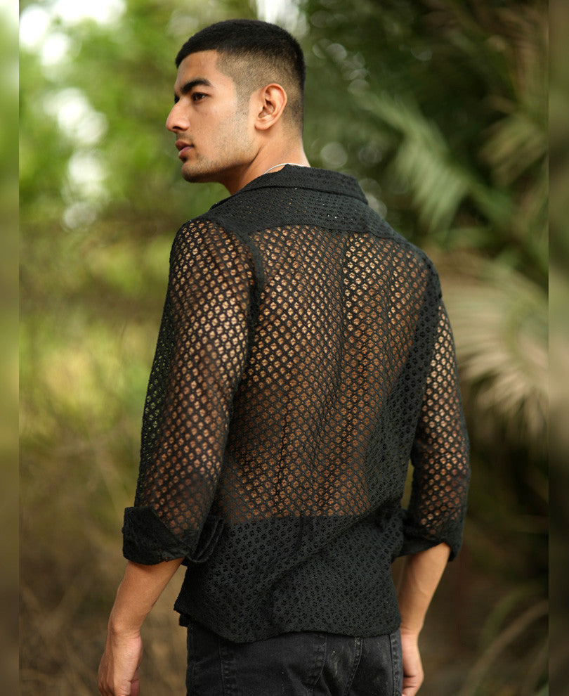 Black Sheer Pattern Full Sleeves Shirt