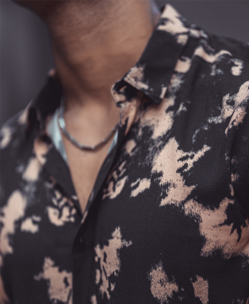 Black Tie-Dye Print Half Sleeves Shirt