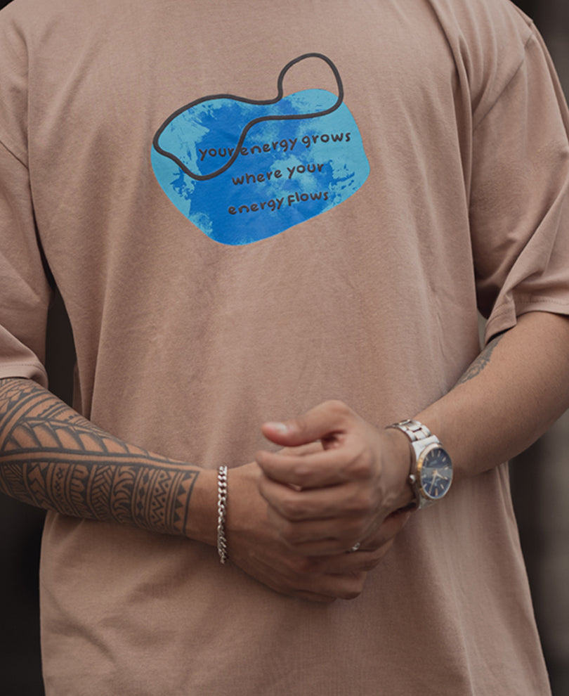 Beige Printed Oversized Half Sleeve T-Shirt