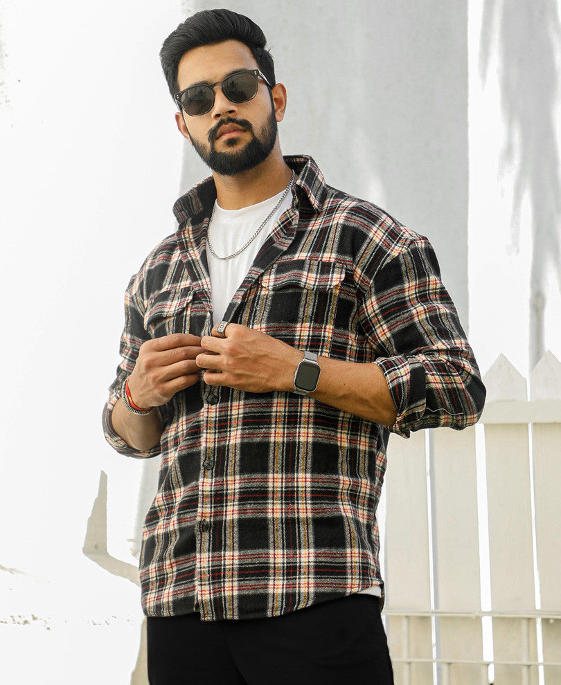 Black And Red Check Oversize Drop Shoulder Shirt