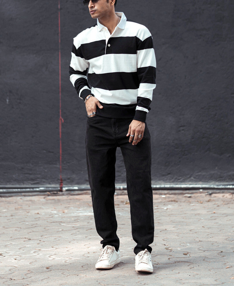 Black And White Striped Oversize Drop Shoulder T Shirt