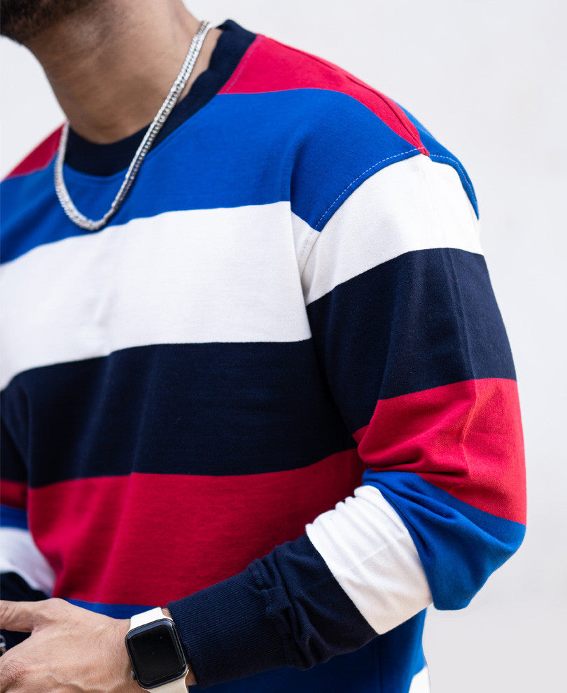 Multi Striped Oversize Drop Shoulder Sweatshirt