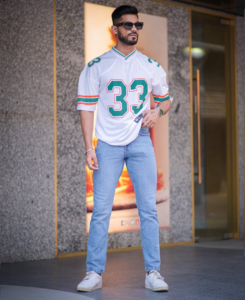White 33 Print Oversize Drop Shoulder Dri-Fit Jersey