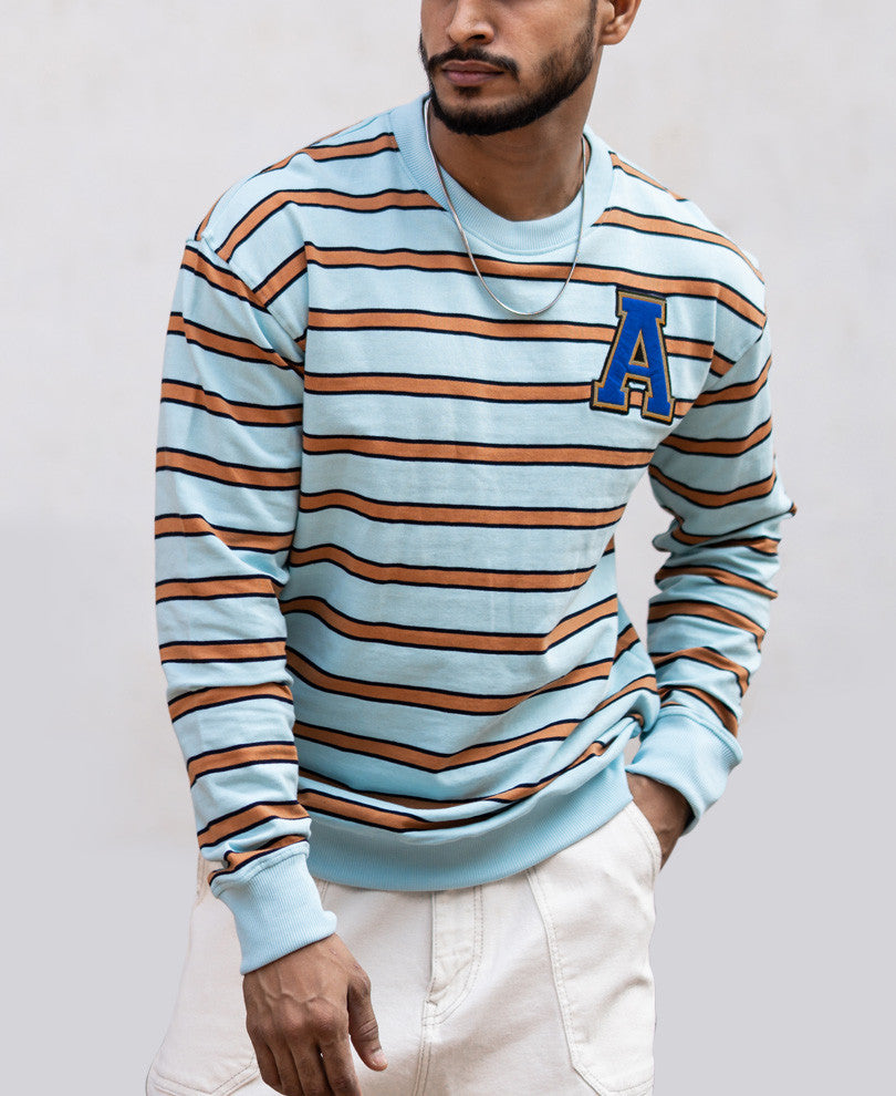 Sky Blue Stripes Full Sleeves T Shirt