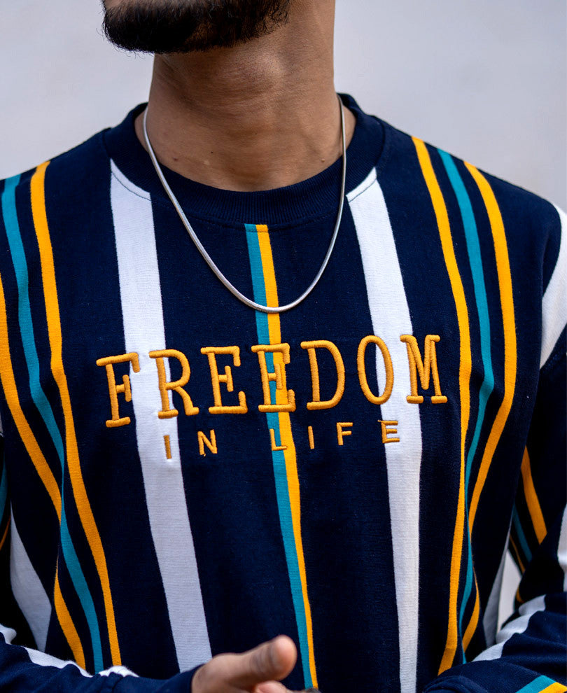 Multi Color Vertical Stripes Oversize Drop Shoulder T Shirt