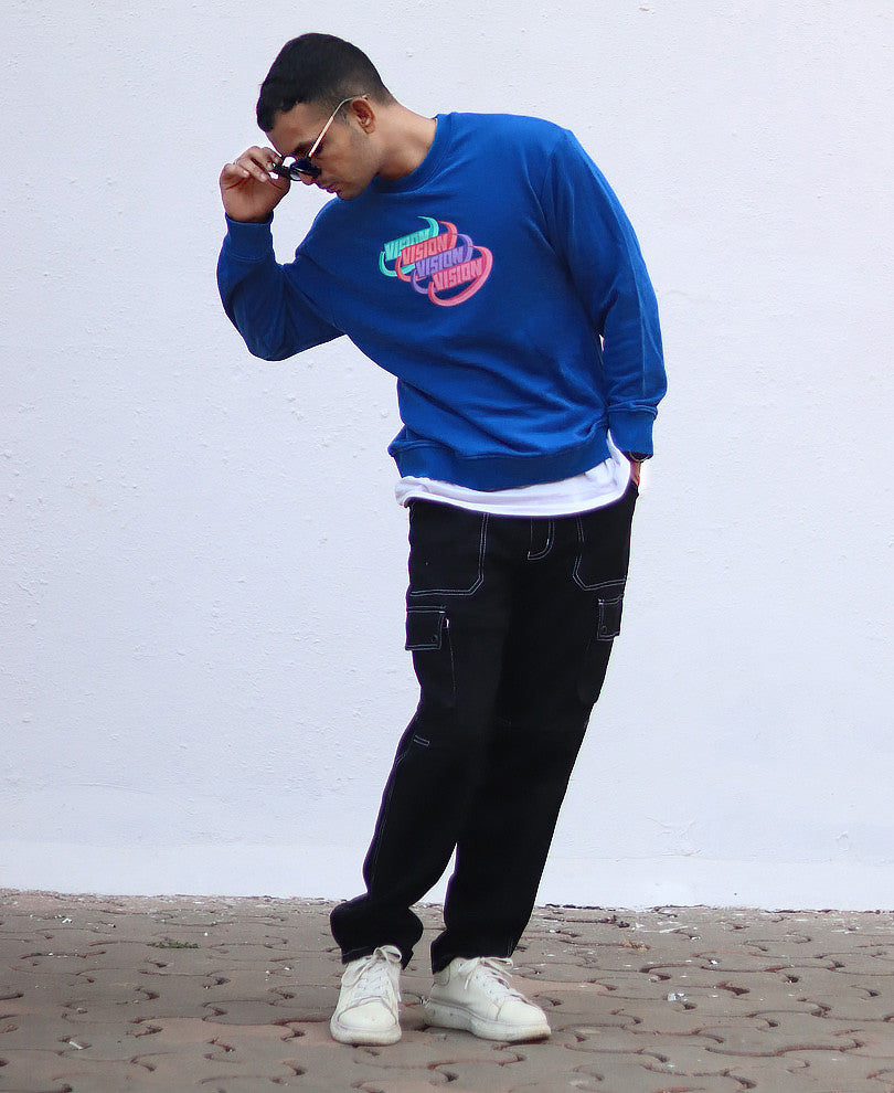 Blue Fly Solo Back Print Oversize Drop Shoulder Sweatshirt