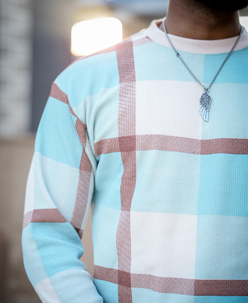 Sky Blue Checks Oversize Drop Shoulder T Shirt