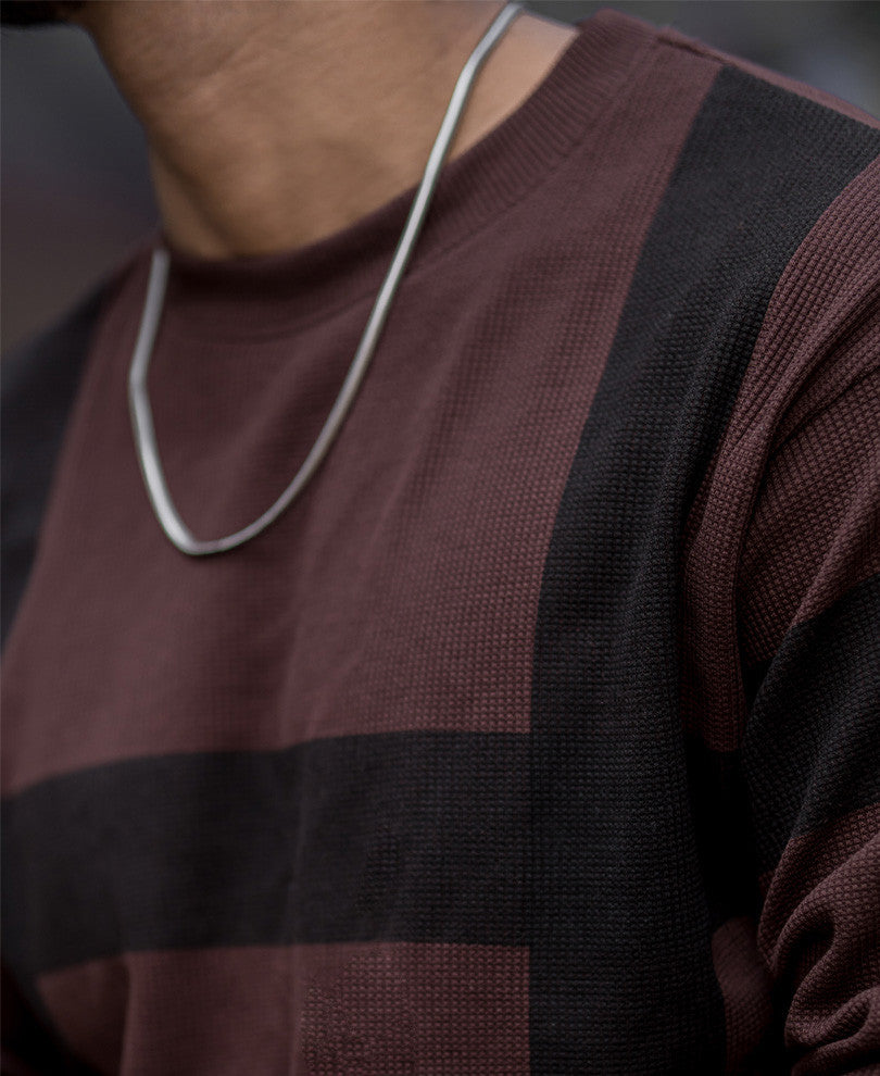 Brown Stripe Oversize Drop Shoulder T Shirt