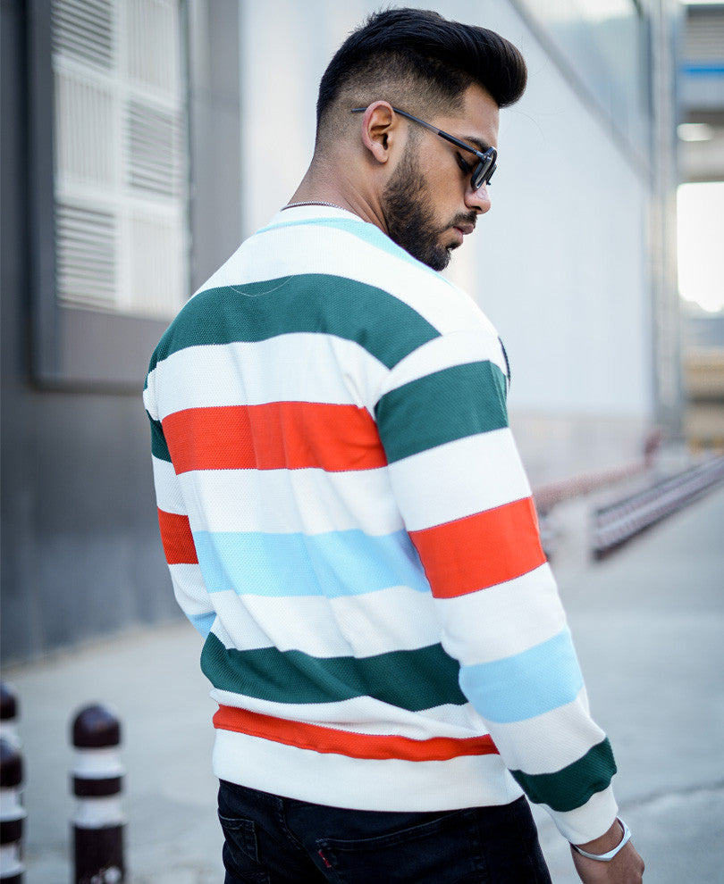 White Official Stripe Print Oversize Drop Shoulder T Shirt