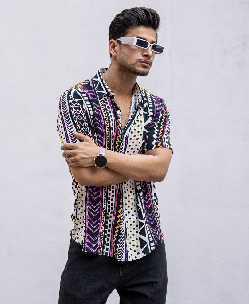 Multi Color Ethnic Print Half Sleeves Shirt