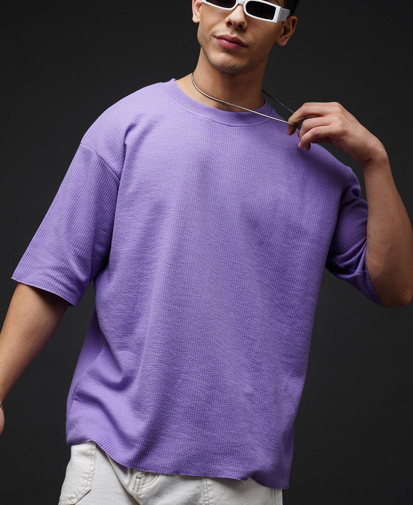 Urban Purple Solid Oversize Drop Shoulder T Shirt