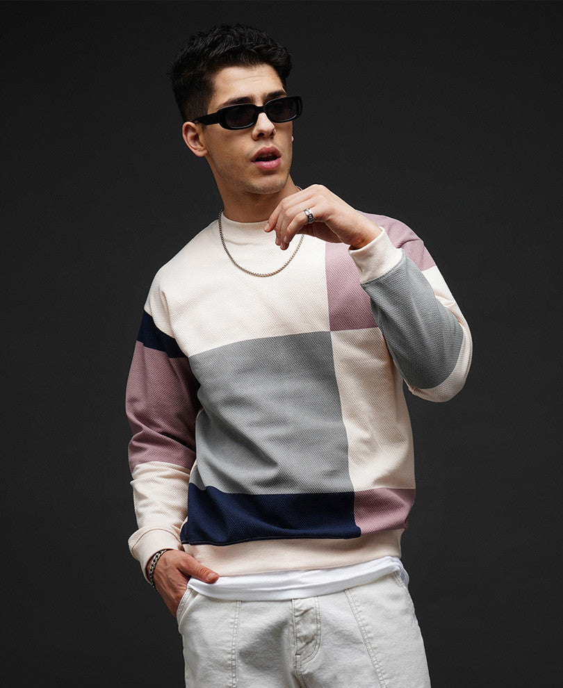 Cream Color Block Oversize Drop Shoulder T Shirt