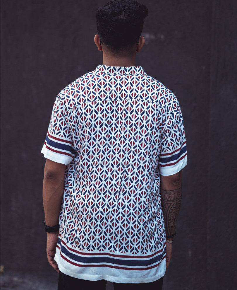 White Geo Print Half Sleeves Shirt