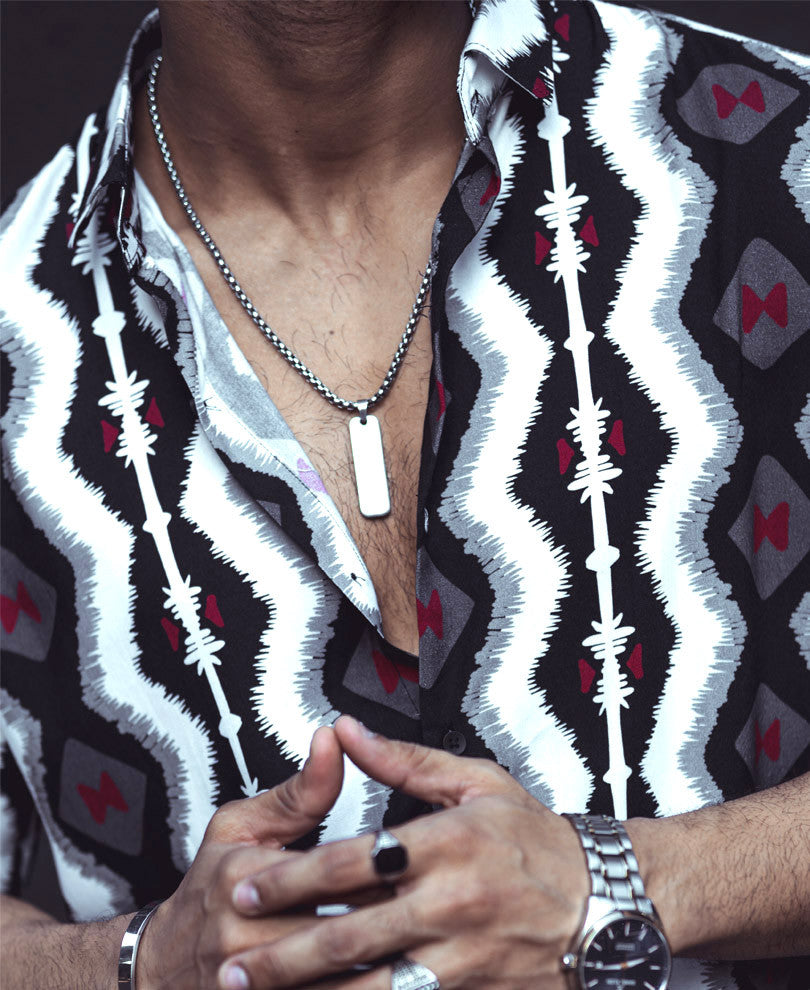 Black Ikat Print Half Sleeves Shirt