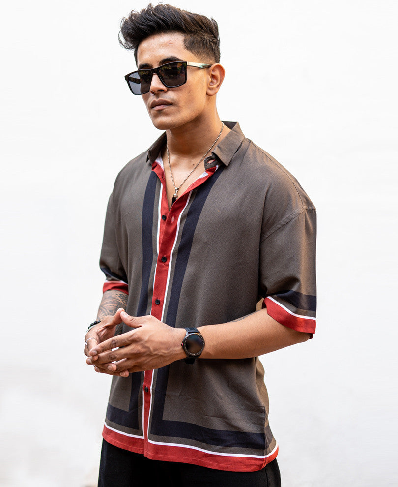 Dark Grey Bottom Striped Oversize Drop Shoulder Shirt