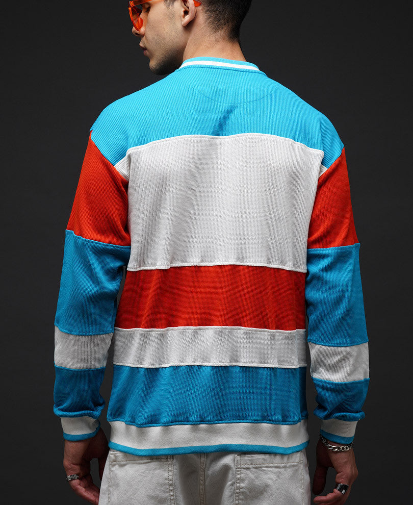 Blue Color Panel Oversize Drop Shoulder T Shirt