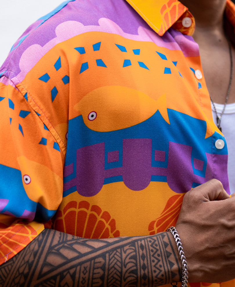 Multi Color Seashell Print Oversize Drop Shoulder Shirt