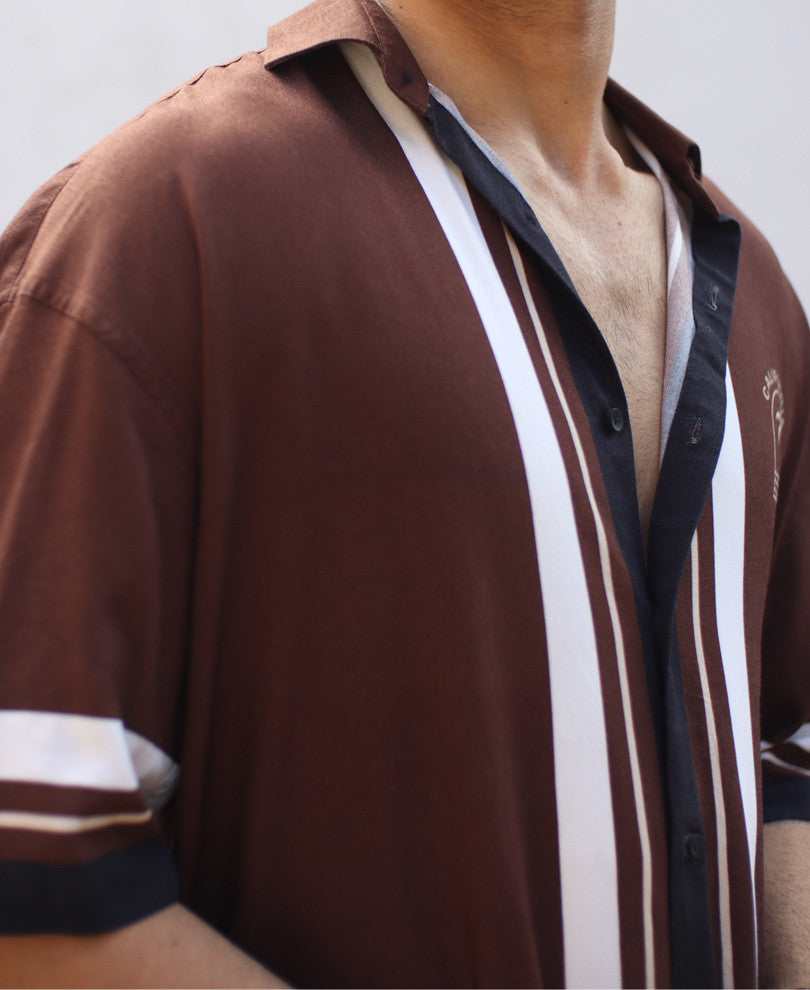 Brown California Back Print Oversize Drop Shoulder Shirt
