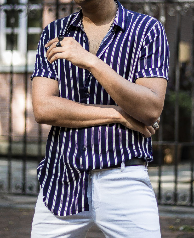 Blue Mini Stripes Half Sleeves Shirt