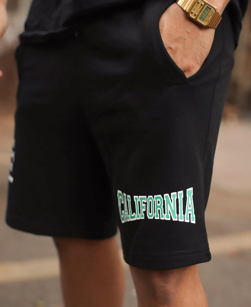 Black California Print Shorts