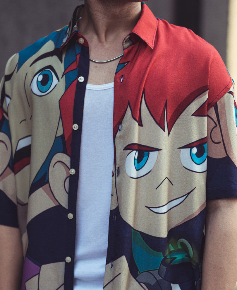 Mix Color Cartoon Print Oversize Drop Shoulder Shirt