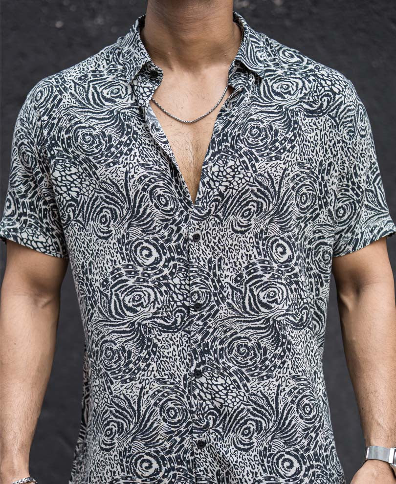 Black And White Animal Print Half Sleeves Shirt