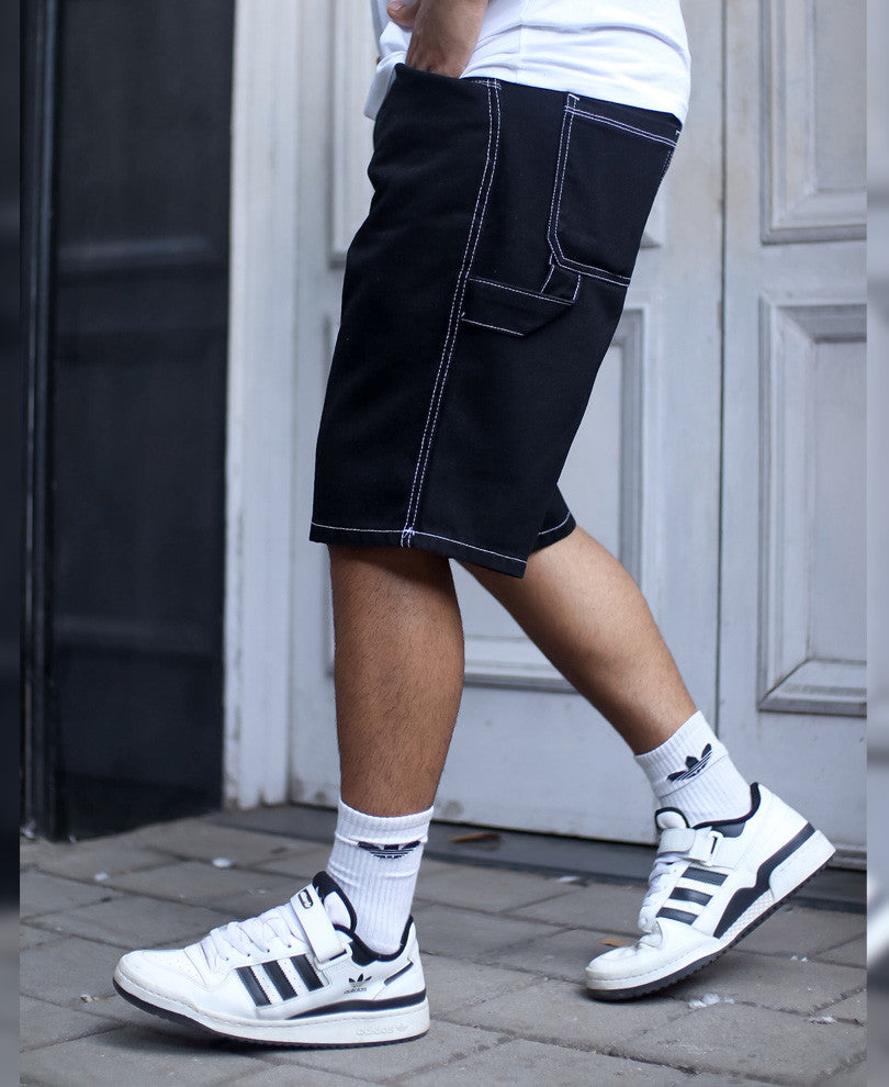 Black Contrast Stitch Jeans Shorts