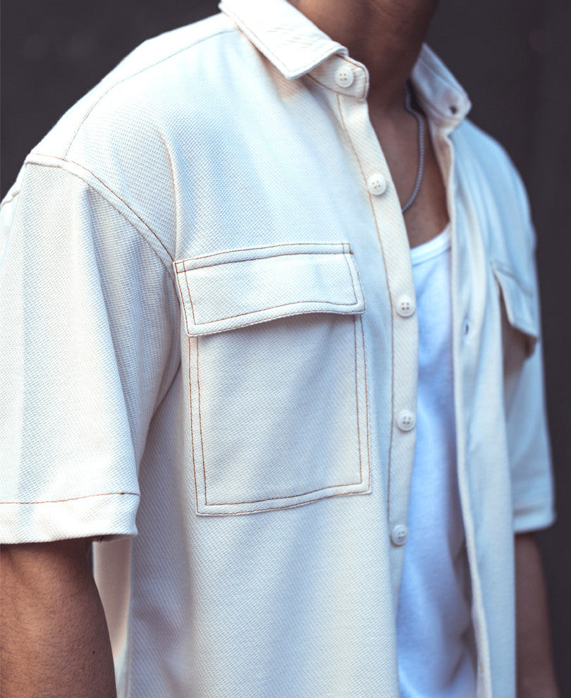 Cream Pocket Knitted Oversize Drop Shoulder Shirt