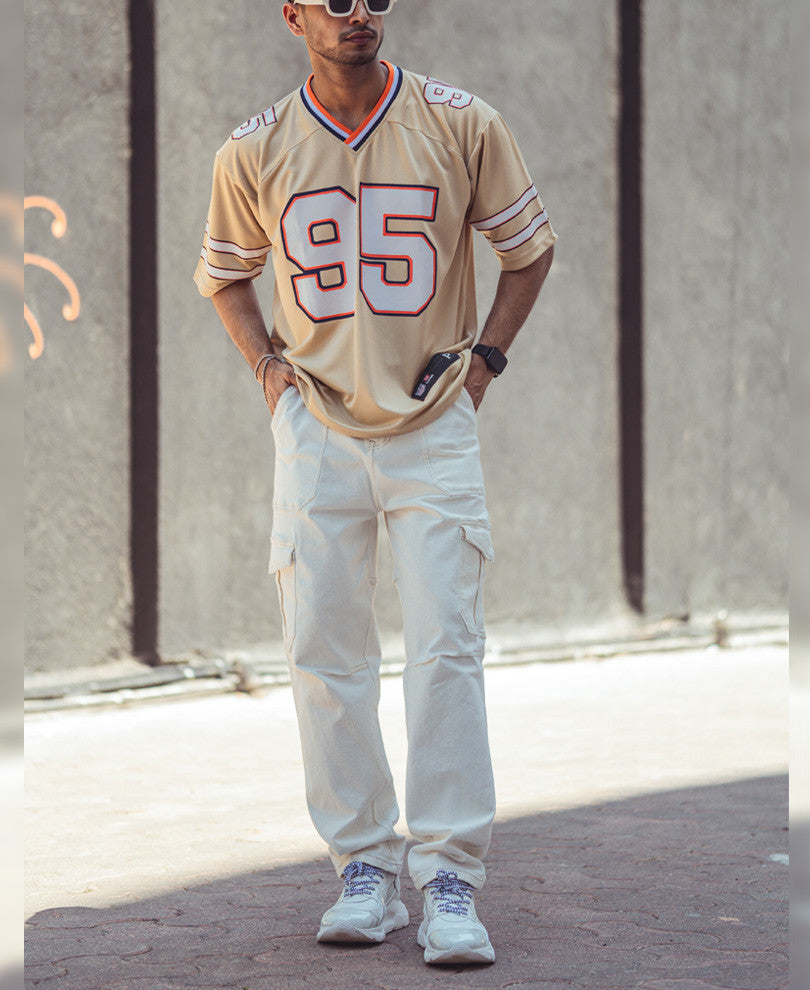 Beige 95 Print Oversize Drop Shoulder Dri-Fit Jersey