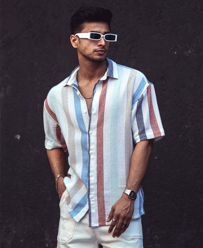 Multi Color Striped Structured Oversize Drop Shoulder Shirt