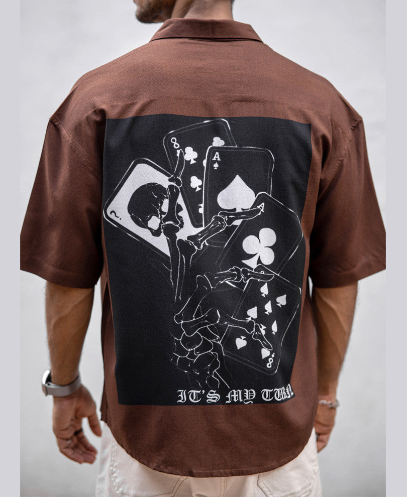 Brown It's My Turn Back Print Oversize Drop Shoulder Shirt