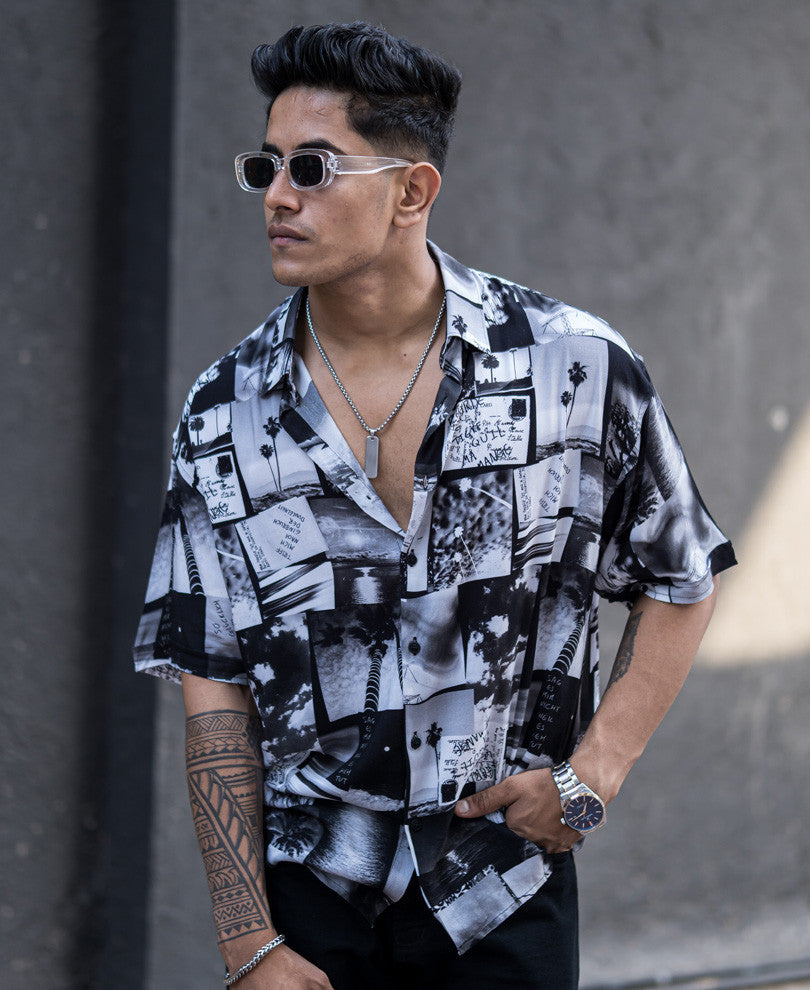 Black Frame Art Print Oversize Drop Shoulder Shirt