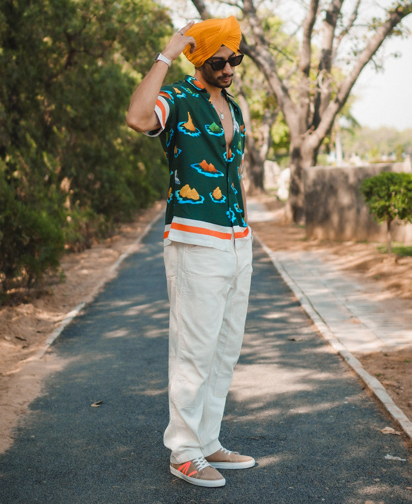 Green Hawaiian Print Half Sleeves Shirt