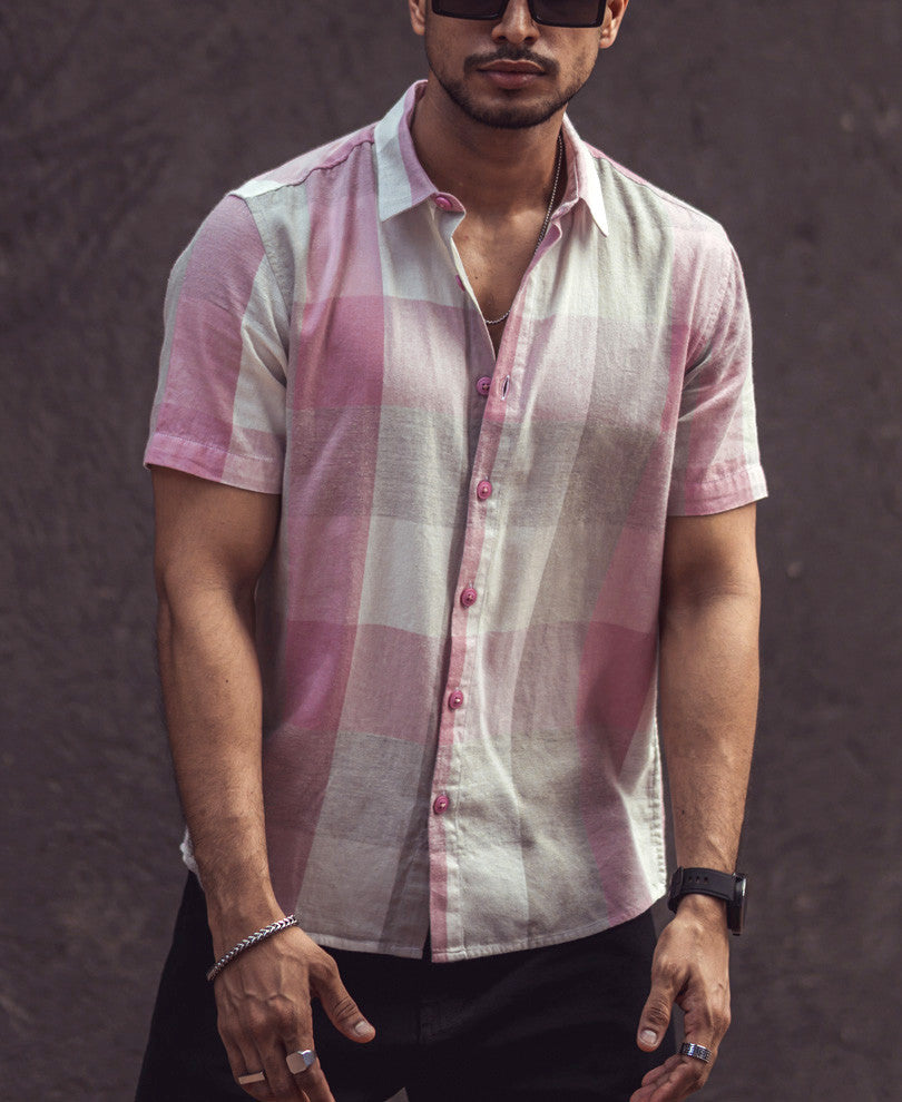 Light Pink Checks Half Sleeves Shirt