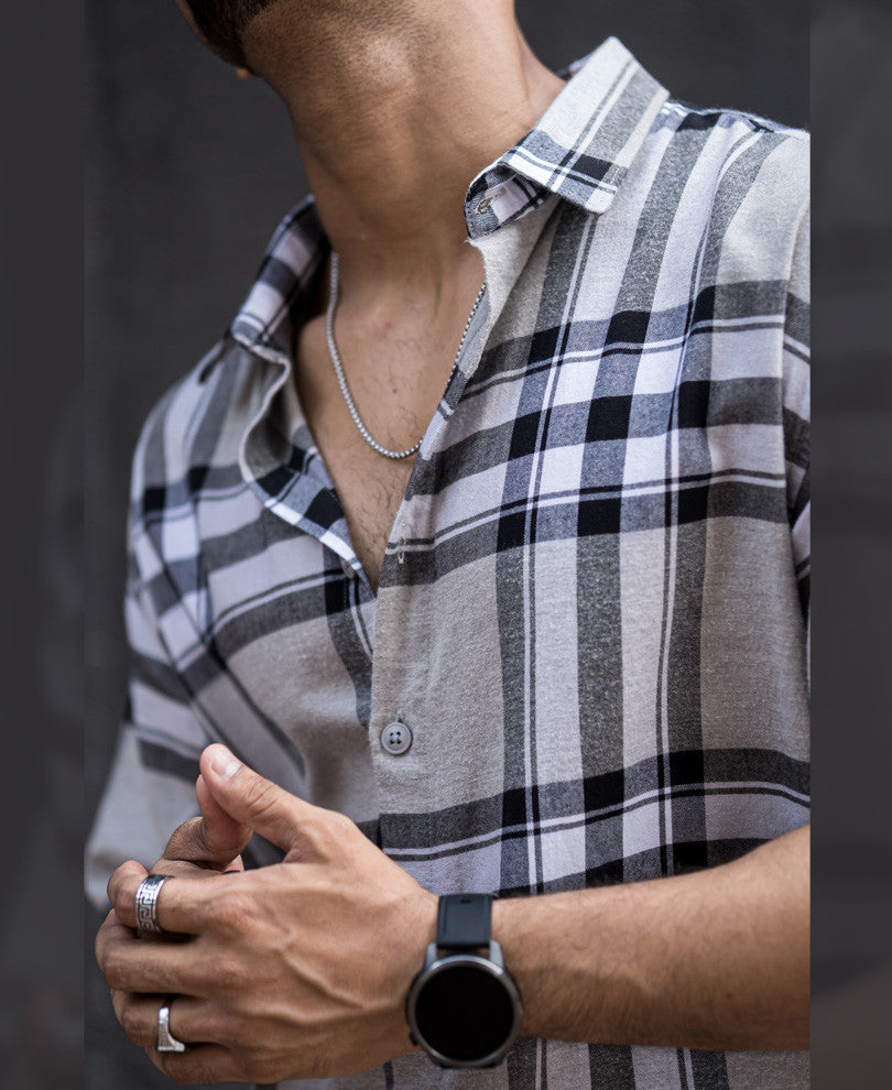 Grey Checks Oversize Drop Shoulder Shirt