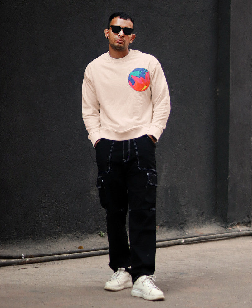 Off White Vision Back Print Oversize Drop Shoulder Sweatshirt