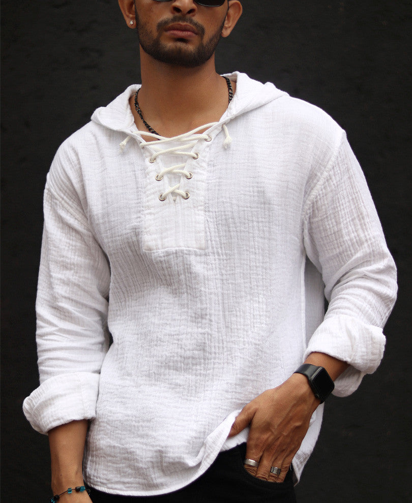 White Hoodie Oversize Drop Shoulder Shirt