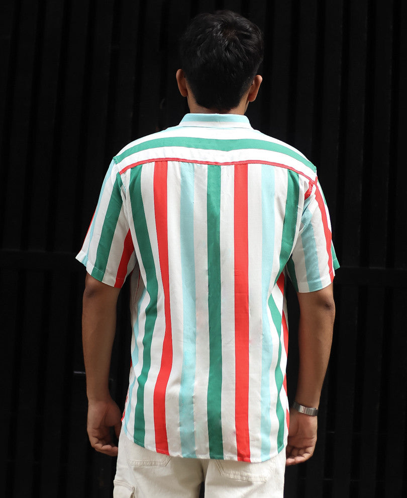 Multi Vertical Stripe Half Sleeves Shirt
