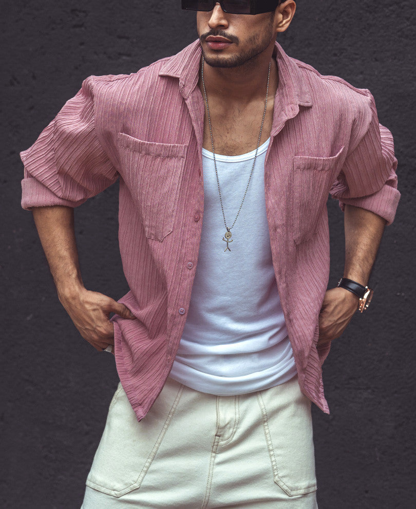 Pink Double Pocket Oversize Drop Shoulder Shirt
