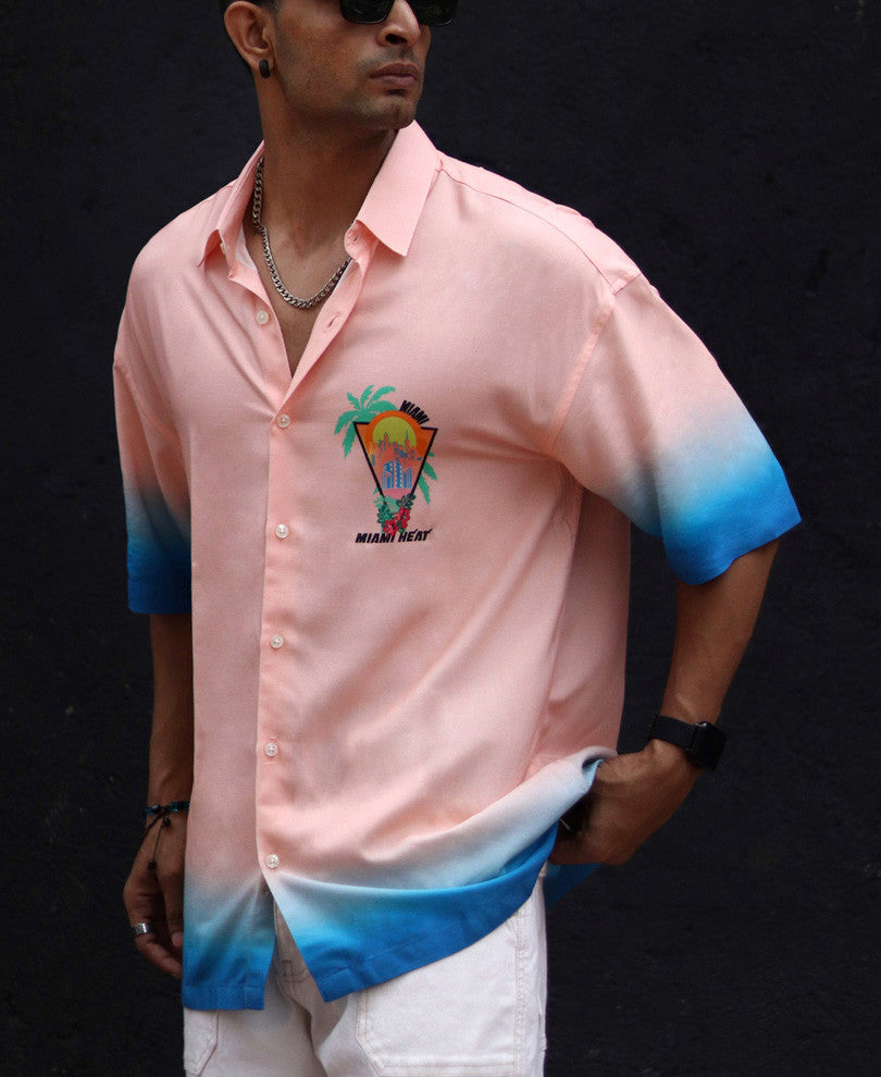 Peach Miami Print Oversized Shirt