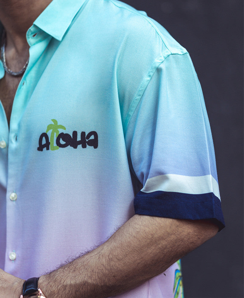 Sea Green Aloha Spirit Print Oversized Shirt