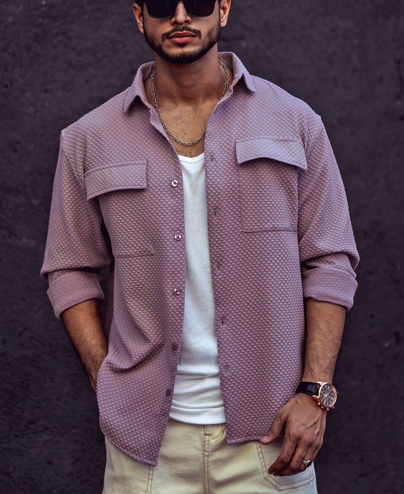 Dusty Pink Textured Shacket Oversized Shirt