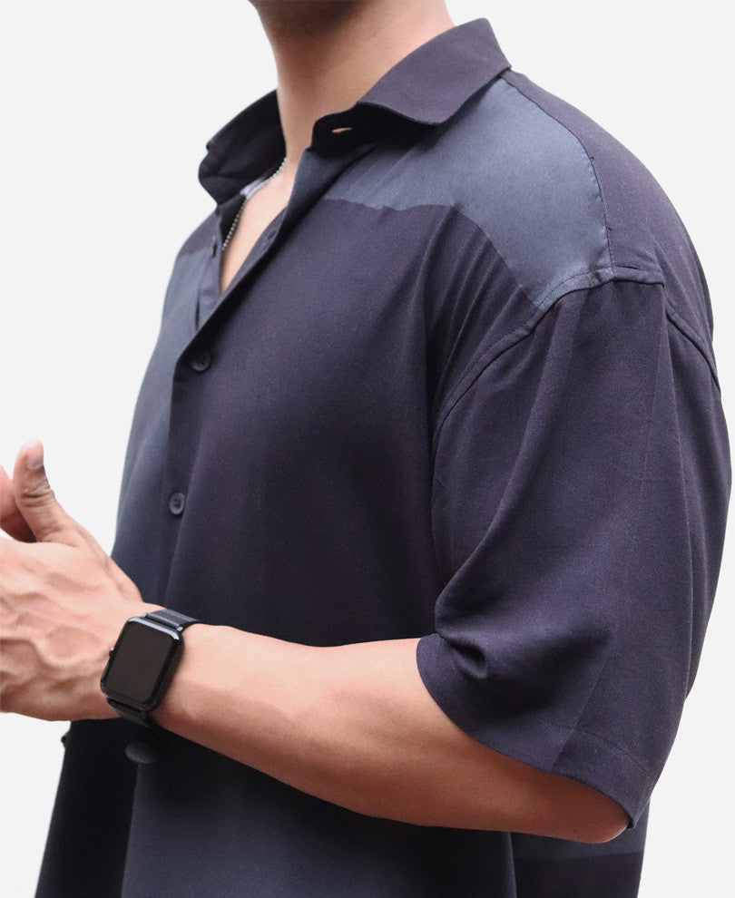 Black and Grey Colourblocked Oversized Shirt