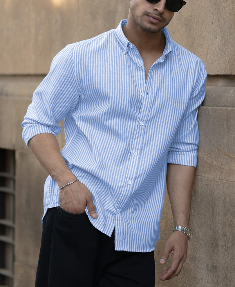 Light Blue And White Stripes Regular Fit Full Sleeves Shirt